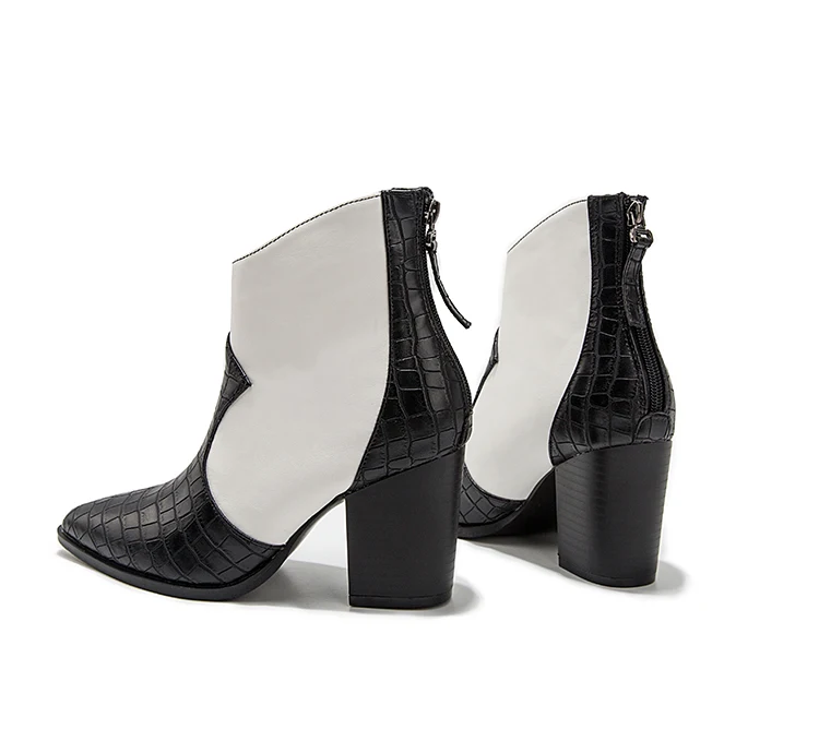 Eilyken/зимние ботинки модная обувь из искусственной кожи на высоком каблуке с острым носком женские разноцветные ботинки на молнии и квадратном каблуке размеры 36-43