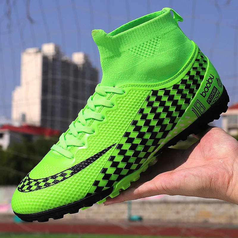 

Men's Black High Ankle AG Sole Outdoor Cleats Football Boots Shoes Soccer Football Boots Soccer Cleats Boots Long Spikes