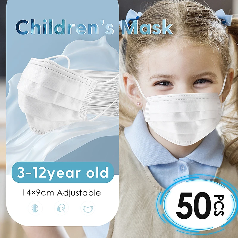 

50PCS Kids Children's Disposable Mask Anti Dust 95% Filtration Cotton Face Mouth Mask Facial Dust-Proof 3Ply Face Masks Nonwoven