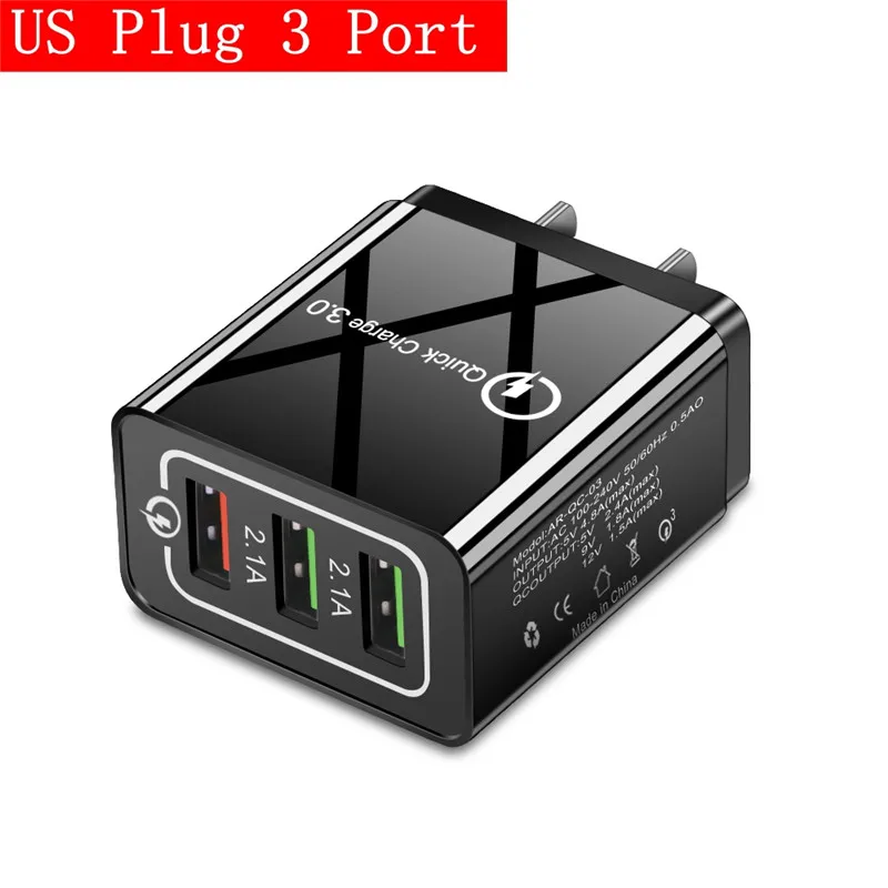 3 Port EU White 48 Вт быстрое зарядное устройство 3,0 USB зарядное устройство для samsung A50 A30 iPhone 7 8 huawei P20 Tablet QC 3,0 быстрое настенное зарядное устройство US EU UK Разъем-адаптер - Тип штекера: 3 Port EU White