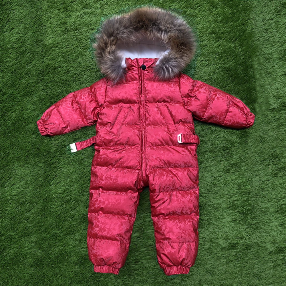 

2019 Jumpsuit Children Winter Natural Fur Hood Warm Overalls for Baby Boys Windproof Girls Duck Down Kids Clothes