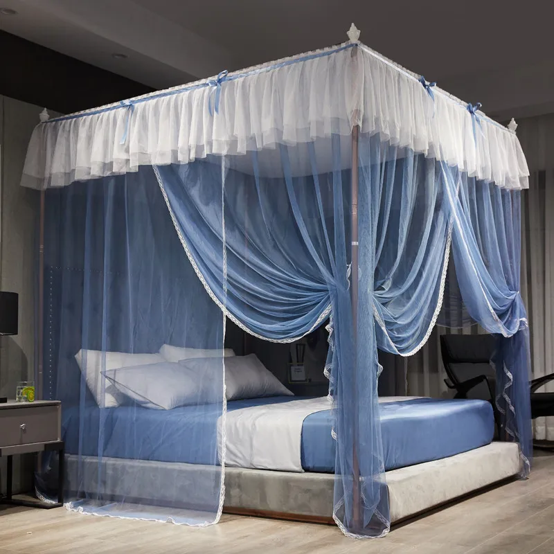 

Quadrate Palace Mosquito Net Stainless Steel Frame Romantic Lace Bed Canopy Nets Three-door Home Textiles Decor Bedcover Curtain