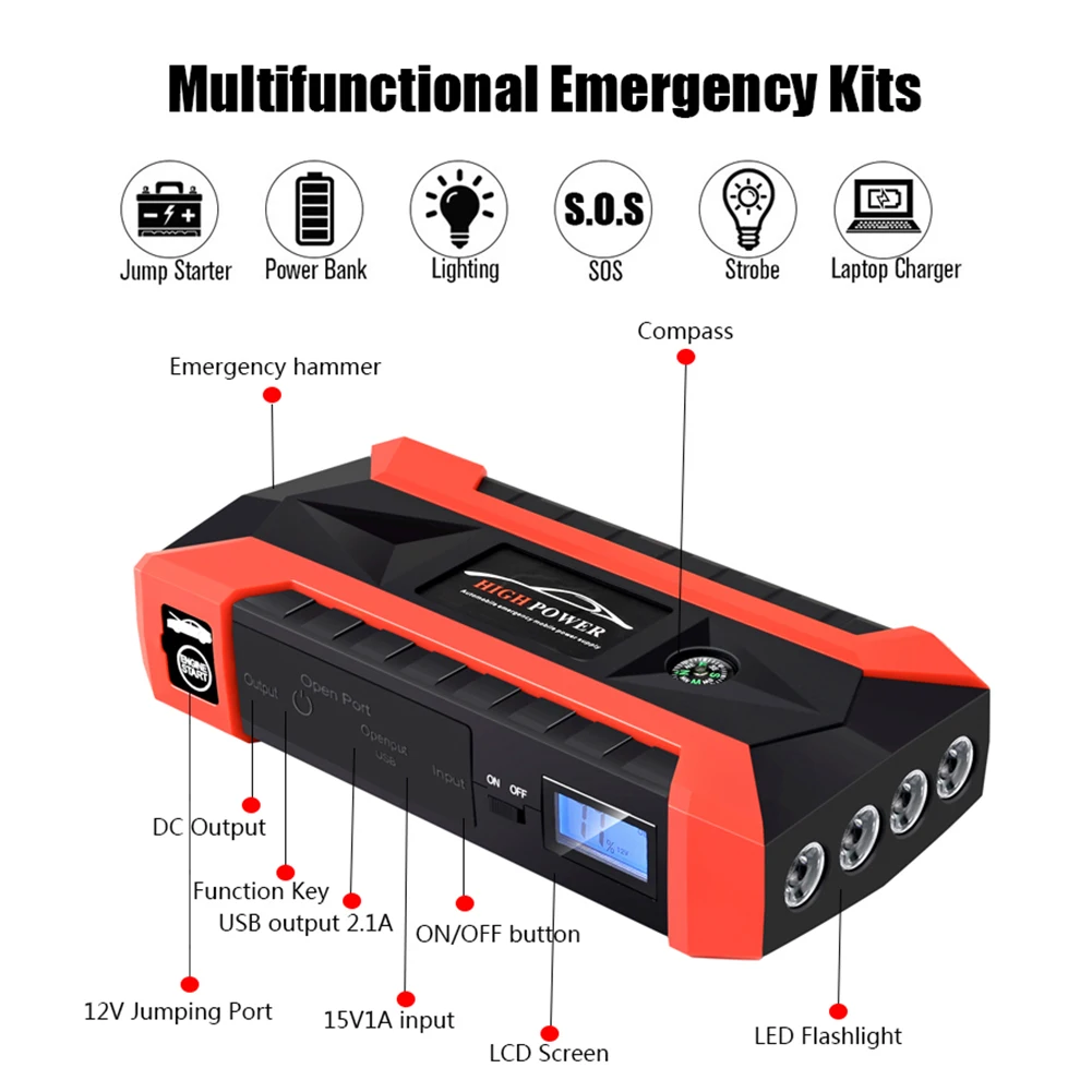 Портативный 20000mAh 12V автомобильный пусковой стартер USB банк питания Батарея зажим усилителя супер пусковое устройство бензин дизельный стартер