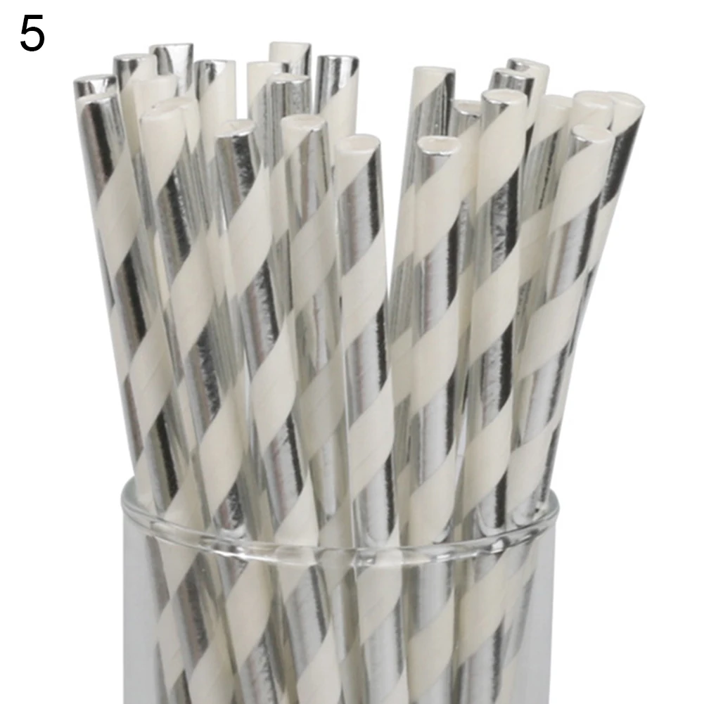 25Pcs Stripe Heart Flamingo Print Disposable Drinking Paper Straws Party Decor