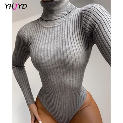 Long Sleeve Women's Turtleneck Bodysuit Ribbed Knitted Skinny  Body Suit Top for Women Gray Black 2022 New Autumn Winter Outfits