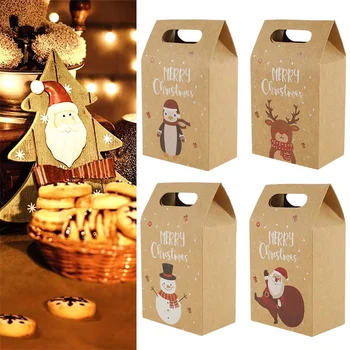 

12 Pcs Christmas Gift Boxes Kraft Paper Bag with Snowflake Ribbon New Year Cookie Candy Boxes with Gift Tag Xmas Party Favor Bag