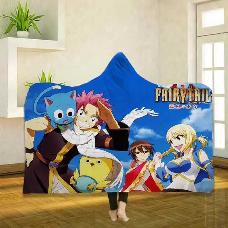 

Anime Fairy Tail 3D Printing Throw Hooded Blanket Wearable Warm Fleece Bedding Office Quilts Soft Adults Travel 07