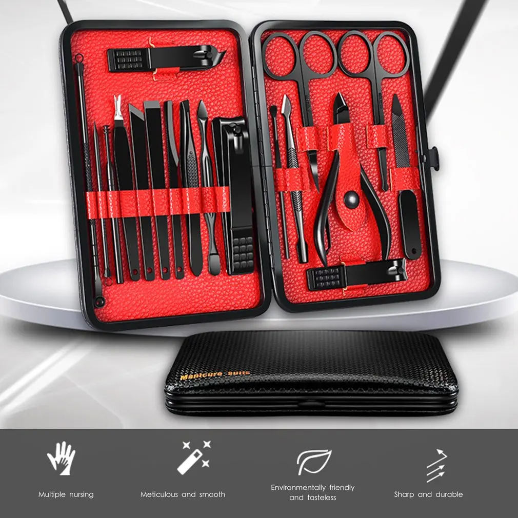 

Black Stainless Steel Nail Clippers 18Pcs Set Hand Pedicure Nail Clippers Set Multi-Function Nail Tools