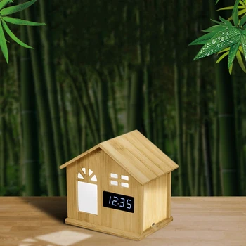 

House Shape Desktop Lamp Desktop Clock Romantic Creative Atmosphere Nightlight Atmosphere Light Bamboo Craft Night Light
