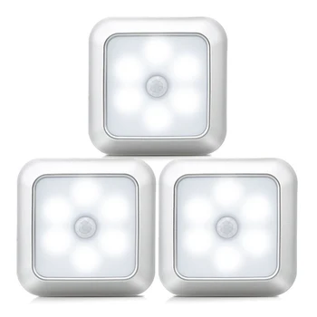 

3pcs/set LED PIR Motion Sensor Light Lamp Battery Powered Led Nightlight for Closet Wardrobe Stair Hallway Lighting 8cm*8cm