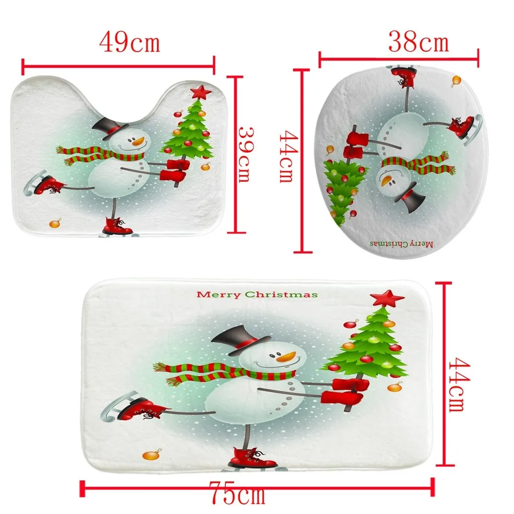 Бытовые аксессуары для ванной комнаты 3 шт Рождественская занавеска для душа Ванная комната Противоскользящий ковер коврики для туалета крышка коврик набор ковёр для дома