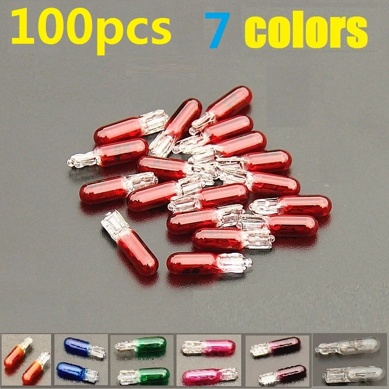 

100pcs Car Gauge Light 286 T5 Halogen Bulb 12V1.2W dashboard bulb Clear Red Blue Yellow Glass Instrument Lamp Light Car-styling