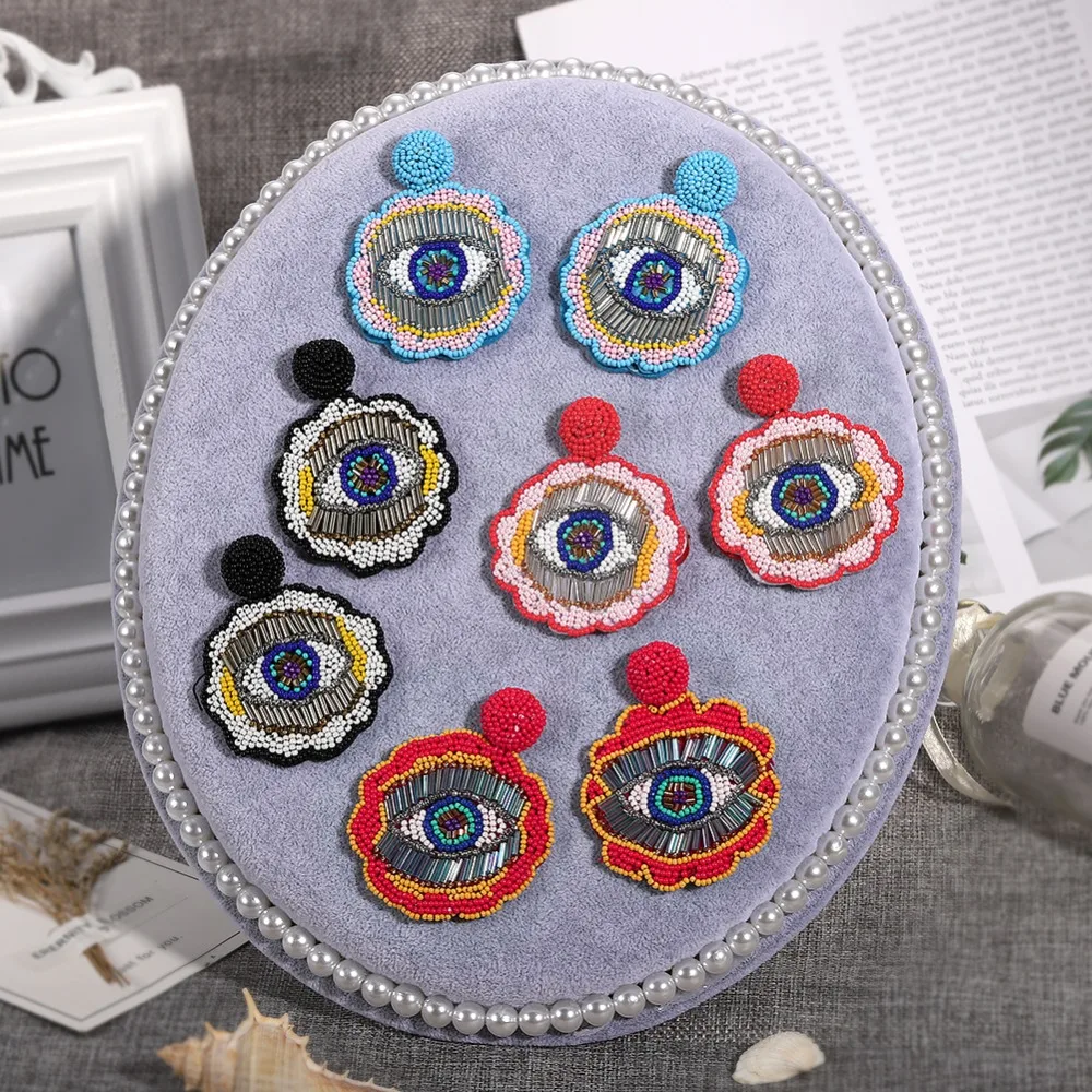 Girlgo богемные серьги-капли ручной работы с бусинами и кисточками в виде больших глаз для женщин, свадебные трендовые вечерние серьги для девушек, подарок