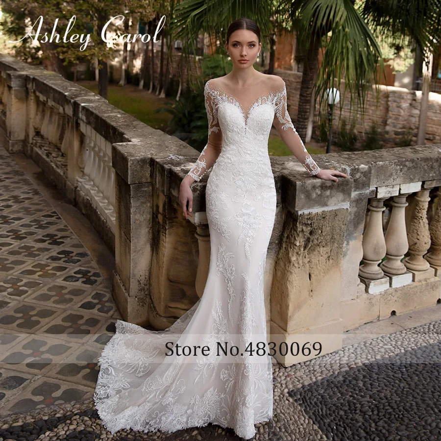 Ashley Carol Sexy Mermaid Wedding Dress 2023 Detachable 2 In 1 Long Sleeve Romantic Lace Appliques Wedding Gown Vestido Novia