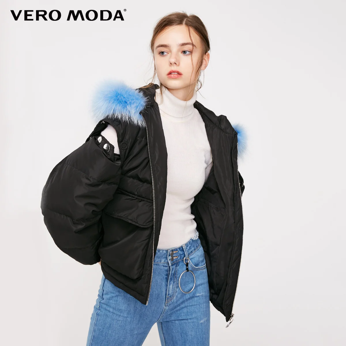 Vero Moda женский мех енота с капюшоном рукава съемный короткий пуховик парка пальто | 318423528