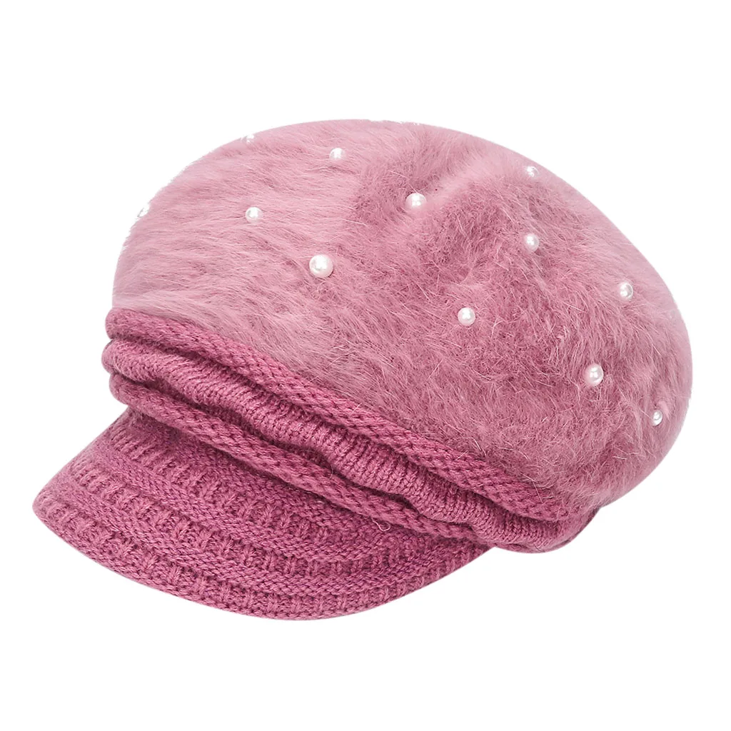 Женские береты винтажные Женские французские перламутровые береты шапки Лыжные шапки теплые зимние милые художники шляпа с бусинами шапочка Femme Gorras# D - Цвет: Purple