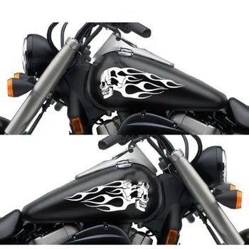 

Diy White 2Pcs Motorcycle Gas Tank Flames Skull Vinyl Decal Decoration Stickers