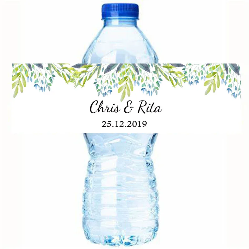 Etiquette bouteille d'eau personnalisée fleurs séchées boho style -   France