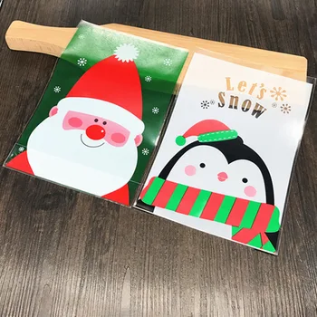 

100pcs Food Plastic Cookie Candy Bags Christmas Decor Santa Claus Penguin 20*14*3cm Lollipop Bread Packing Gift Party Supplies