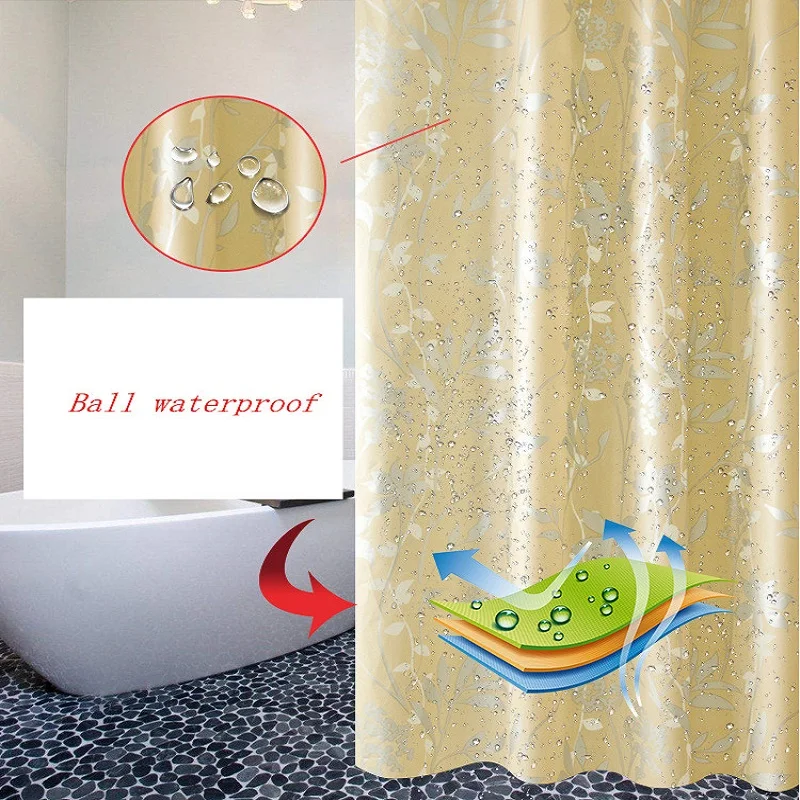 High-end waterproof mildew proof printing Light yellow PEVA thickened shower curtain custom made bathroom | Дом и сад