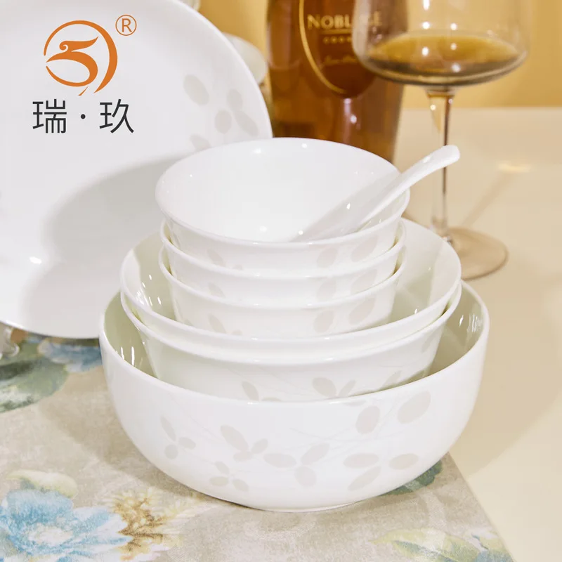 

Tangshan Bone China Tableware Chinese Style Household Bowl Dish & Plate Spoon Random Combination Ceramic Soup Pot Bowl Chopstick