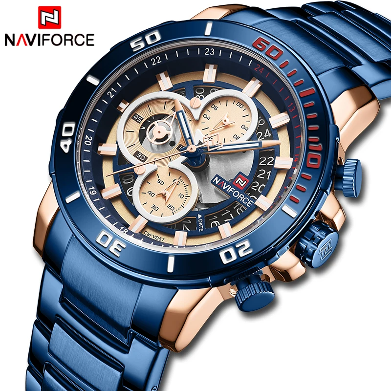 Naviforce Watch Men Top Luxury Brand Stainless Steel Waterproof Quartz Mens Watches Chronograph