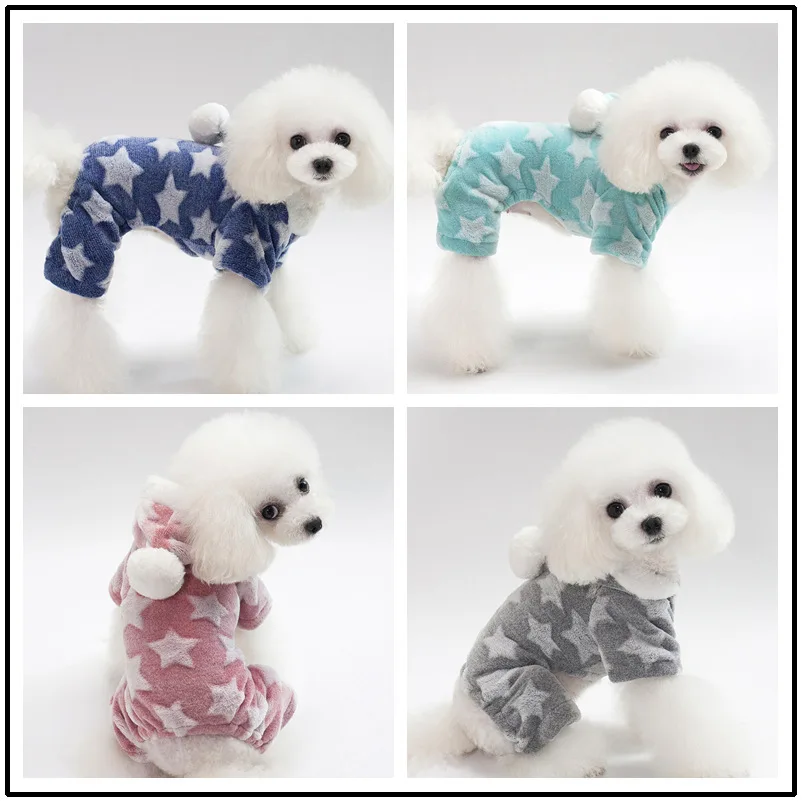 

Pet Dog Jumpsuit Autumn and Winter Warm Cotton Coat Puppy Clothes Teddy Poodle Pajamas Puppy Star Four-Legged Sweater