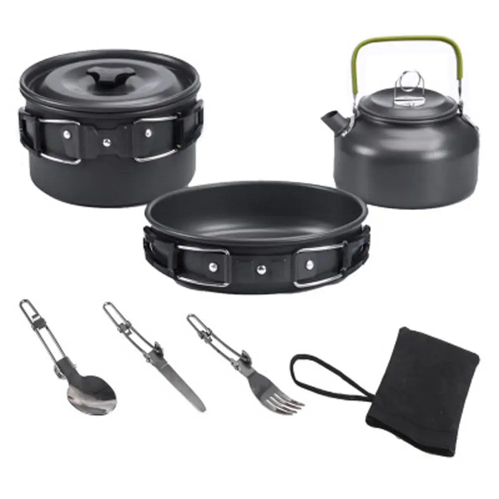 Portable Outdoor Camping Cookware Camping Hiking Picnic Teapot Pot Set Non-stick Tableware cutlery Picnic Bowl Pot Pan Set - Цвет: b