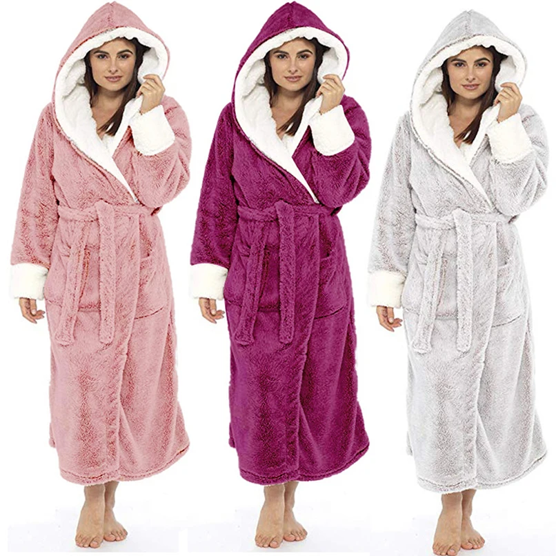 

Winter Plush Lengthened Shawl Women Bathrobe Home Clothes Long Sleeved Robe Coat Sleepwear Pocket Soft 2020 Plus Size 4xl 5xl