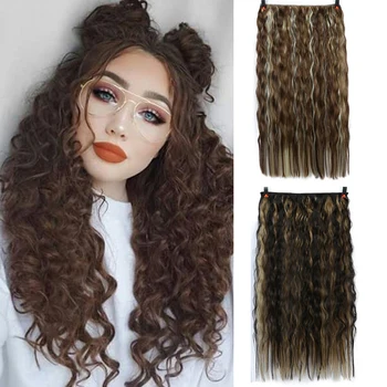 

AILIADE Long Corn Curls Women Clip Hair Extension Black Brown High Temperature Synthetic Hair Clip