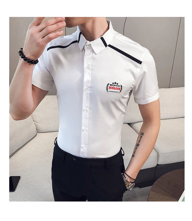 Description Picture 6 of itemMen Shirt Casual Solid Youth Short-sleeved Slim Shirt Student Formal Business Shirts Club Party Prom Tuxedo Clothing 2020 Summer