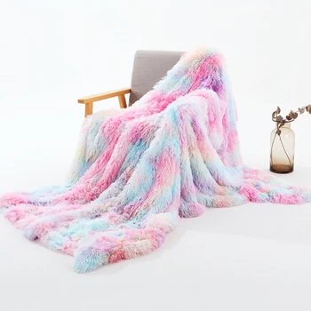 

Blanket Super Soft Fuzzy Fur Rainbow Tie-Dye Printed Cover Blanket Cozy Fluffy Throw Blanket Bed Sofa Shaggy Bedding Sheet