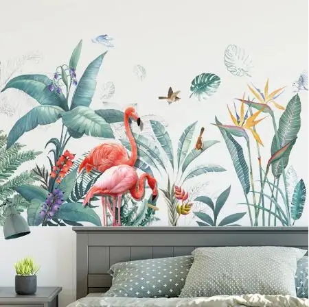 

Self adhesive Large Flamingo Grass Wall Stickers for Living room Bedroom Baseboard Removable DIY Wall Decals Art Home Decor