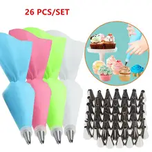 

26Pcs/Set Silicone Cake Decorating Tools kitchen Baking Accessories Silicone Icing Piping Cream Pastry Bag Nozzle Converter Tool
