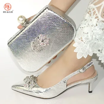 

African Women Shoes And Bag Set For Wedding Italy Fashion Style Lady Decorated with Rhinestone Shoes Matching A Bag For Wedding