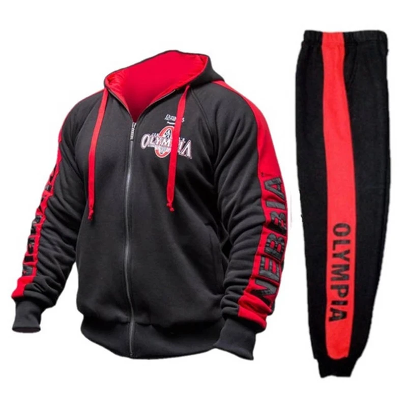 

OLYMPIA Mens zipper Hoodies Fashion Casual male gyms fitness Bodybuilding cotton Sweatpants Men's Muscle Sport suits