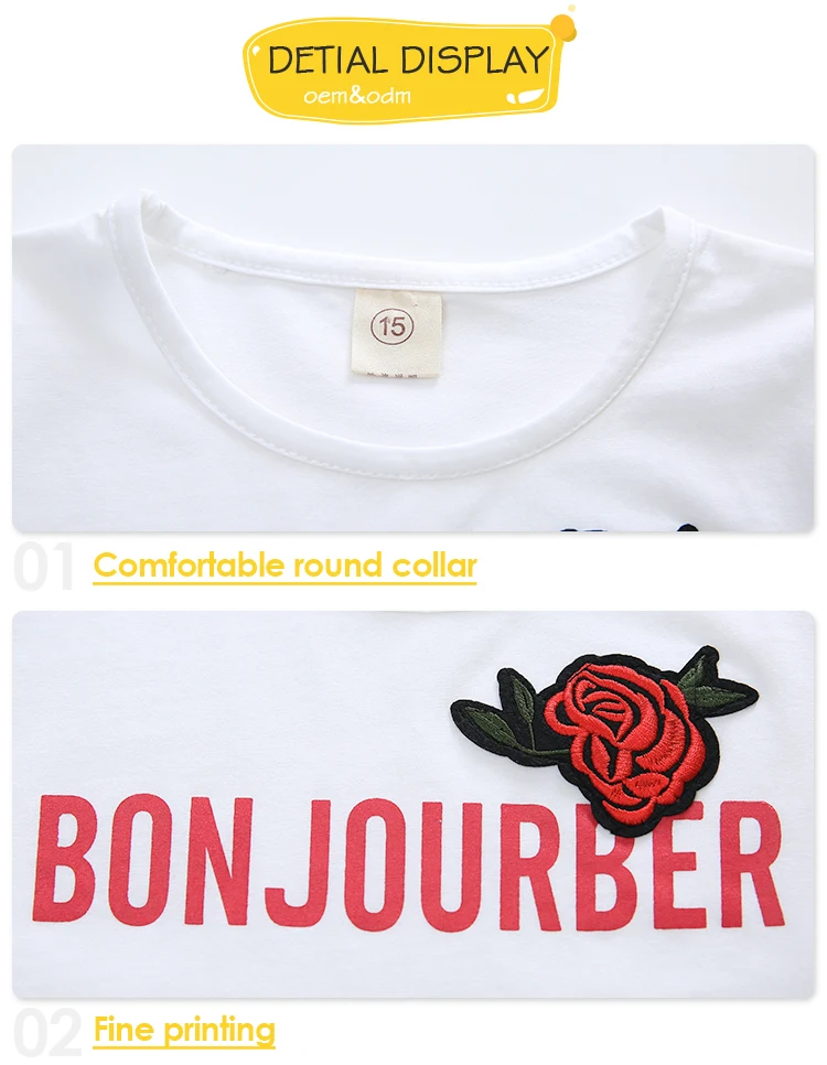 5-14 Years Old Kids Clothes 2 Piece Embroidery Rose Designer Children White Two Piece Short T-Shirt And Denim Kids Skirt Set