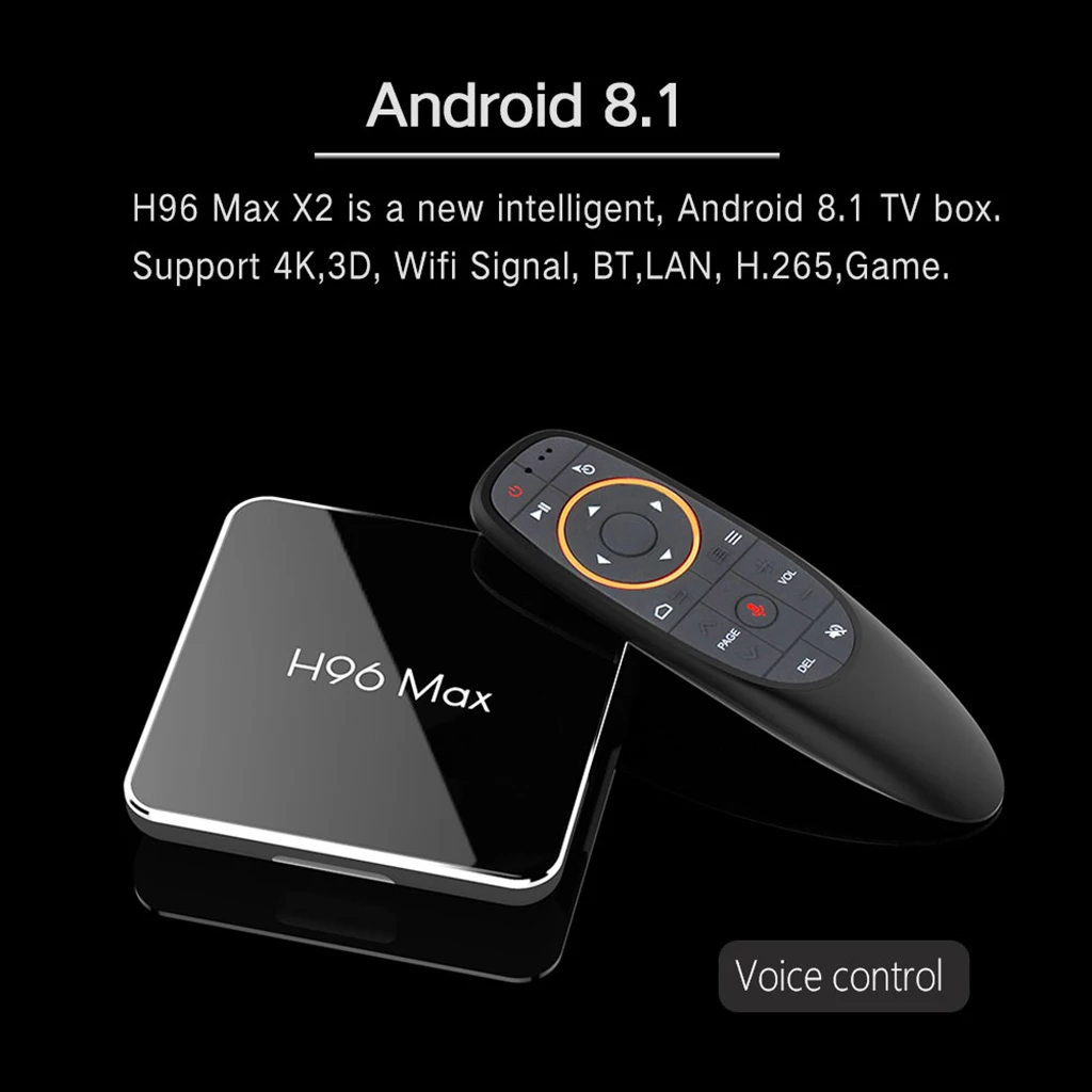 H96 MAX-X2 Android 8.1 4K TV Box 4G+32G Quad Core Voice Control WiFi 3D AU