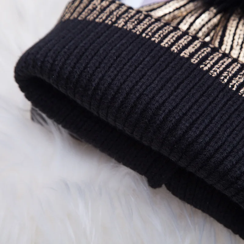 Зимняя теплая вязаная шапка из искусственного меха с помпоном для девочек