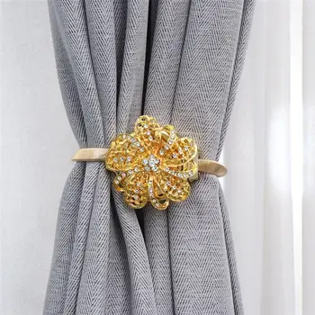 

2pcs Flower Design Magnetic Curtain Accessories Rhinestone Decorative Window Screening Tieback Retractable Metal Curtains Buckle