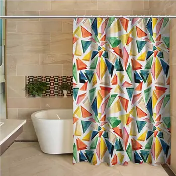

Watercolor Waterproof and colorful shower curtain Triangle Pattern with Rainbow Color Palette Abstract Colorful Aquarelle Design