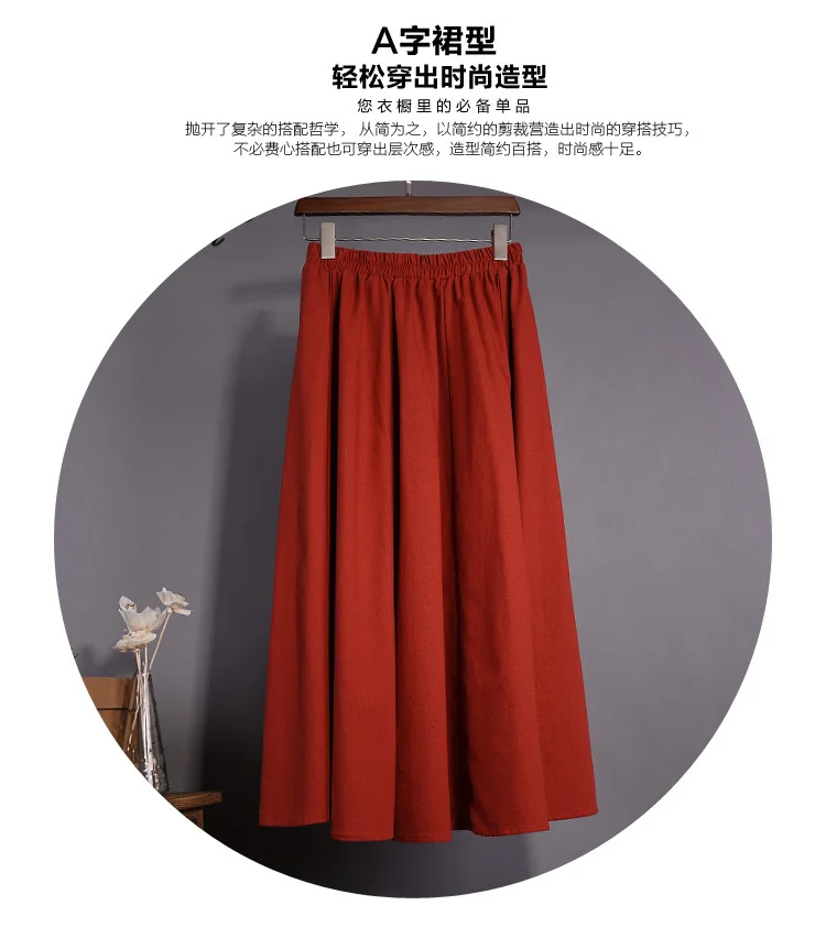 Cotton Linen-Skirt WOMEN'S Dress New Style Flax A- line Pleated Skirt Big Hemline Longuette Large-sized Skirt