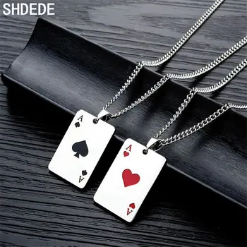 

SHDEDE Poker Red Black A Heart Pendant Personality Women Men's Stainless Steel Couple Necklace Party Jewelry Gift +O1542