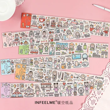 

Fun Life Series Cute Character PET Washi Masking Tape Release Paper Stickers Scrapbooking Stationery Decorative Tape Sticker