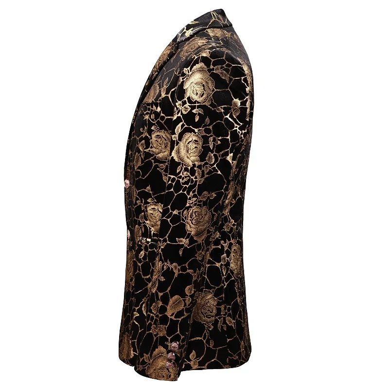 Мужской приталенный Блейзер с золотым принтом повседневный на 2 пуговицах