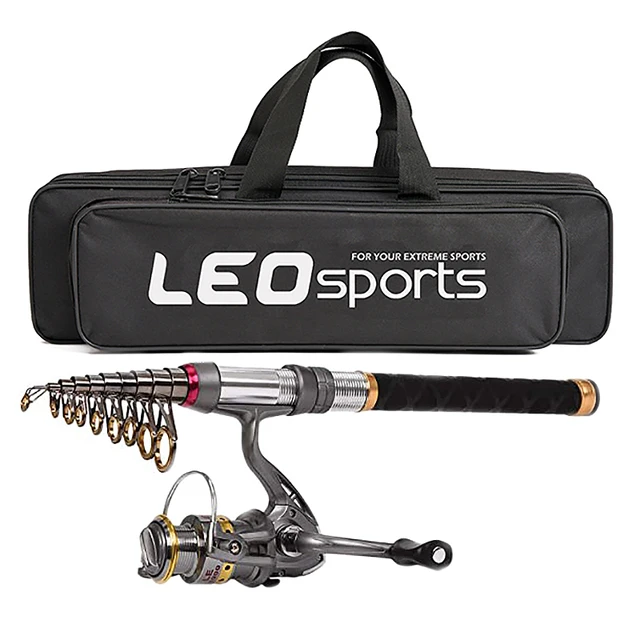 LEO Fishing Rod Reel Combo Carbon Telescopic Fishing Pole Spinning Reels  with Fishing Carrier Bag for Travel Fishing - AliExpress