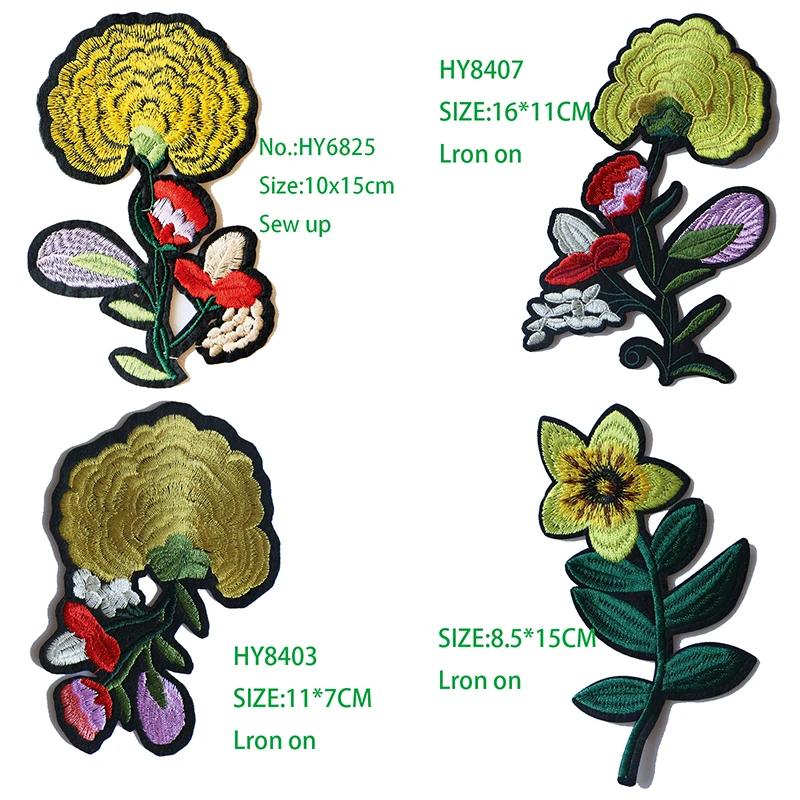 

Giallo Oro Rose Camellia Embroidered Iron on Patches for Clothing DIY Stripes Clothes Patchwork Sticker Custom Flowers Badges
