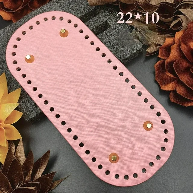 22x10cm Woven Long Bottom for Knitted Bag PU Leather Bag Accessories Handmade Bottom With 52Holes DIY Crochet Bag Bottom pink