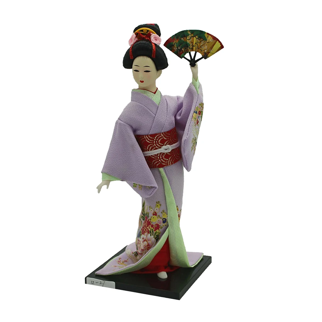 30cm Vintage Japanese Kimono Geisha Doll Female Model Figurine in Purple Clothes