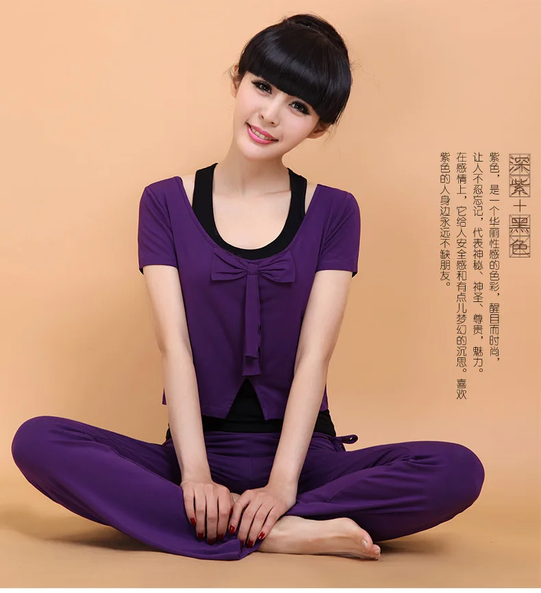 

Short Sleeve Yoga Clothes Suit New Style Long Sleeve Bow Fashion Fitness Suit Women's Dance Yoga Clothes Three-piece Set